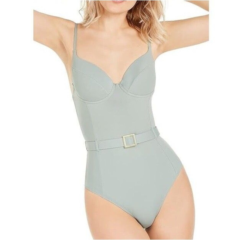WeWoreWhat Womens M Jade Green Belted Underwire One Piece Swimsuit NWT DF51